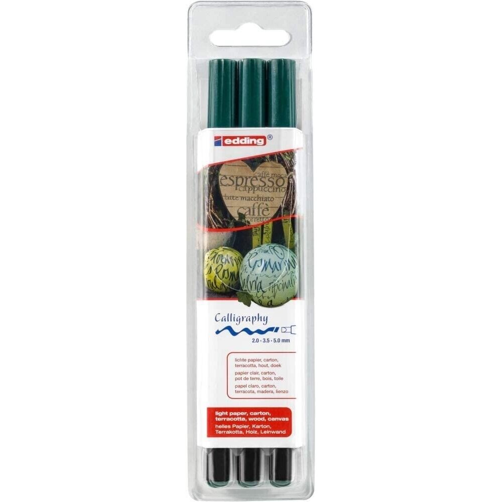 Edding 1255 Calligraphy Pens - 2mm, 3.5mm, 5mm - Bottle Green - Wallet of 3